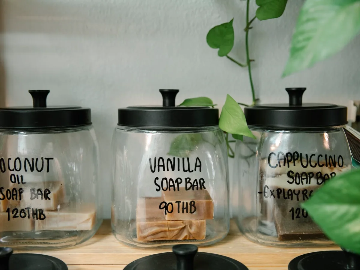 Glass jars with printed product labels