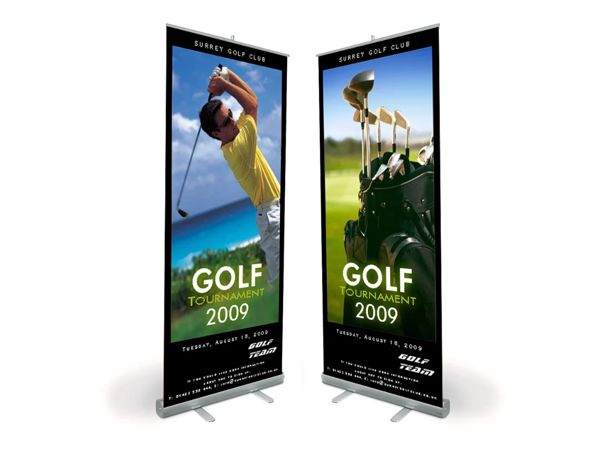 Two printed roll-up banners on stands