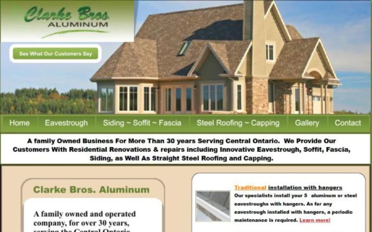 Clarke Bros Aluminum website homepage